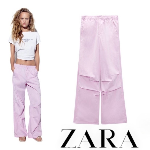 Zara Pants - Zara Nylon Pink Wide-Leg Pants